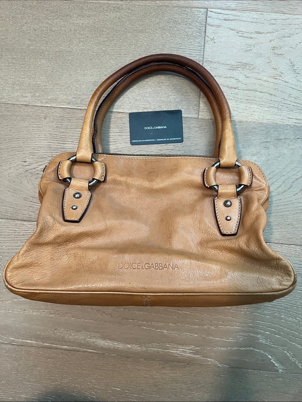 Dolce & Gabbana Tan Leather Top-Handle Women's Satchel + Authenticity Card